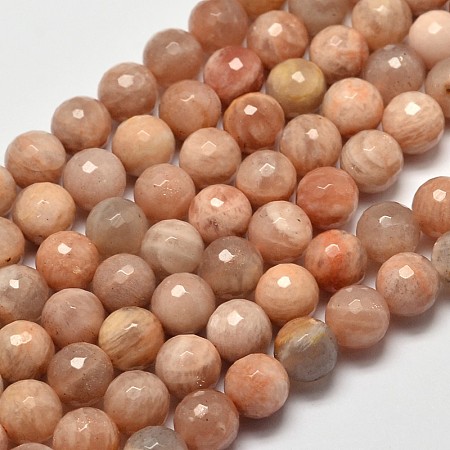 Honeyhandy Faceted Round Natural Sunstone Beads Strands, 8mm, Hole: 1mm, about 48pcs/strand, 15.4 inch.