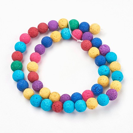 Natural Lava Beads Strands, Dyed, Round, 8mm, Hole: 1mm; about 49pcs/strand, 15.55 inches(39.5cm)