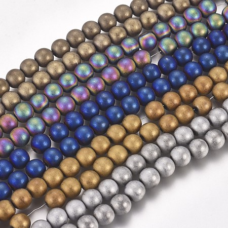 ARRICRAFT Vacuum Plating Magnetic Synthetic Hematite Beads Strands, Frosted, Round, Mixed Color, 6mm, Hole: 1.5mm; about 68pcs/strand, 16.06 inches(40.8cm)