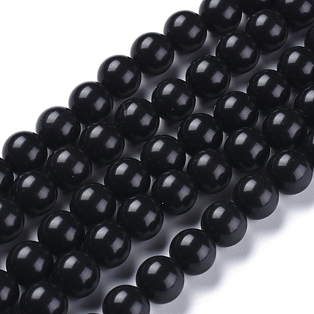 Honeyhandy Natural Black Stone Beads Strands, Round, 10mm, Hole: 0.9mm, about 38pcs/strand, 15.16 inch(38.5cm)