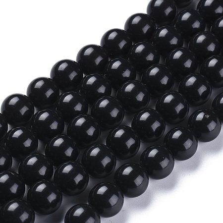 Honeyhandy Natural Black Stone Beads Strands, Round, 12mm, Hole: 1mm, about 31pcs/strand, 14.76 inch(37.5cm)