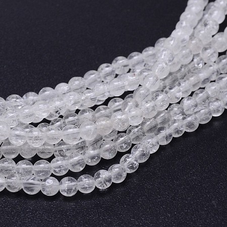 Honeyhandy Natural Quartz Crystal Round Bead Strands, 4mm, Hole: 1mm, about 89~94pcs/strand, 15~15.5 inch