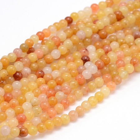 Honeyhandy Natural Gemstone Red Yellow Jade Round Bead Strands, 4mm, Hole: 1mm, about 100pcs/strand, 16 inch
