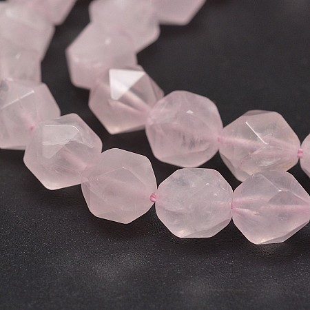 Honeyhandy Faceted Natural Rose Quartz Gemstone Bead Strands, Star Cut Round Beads, 8mm, Hole: 1mm, about 24pcs/strand, 7.5 inch