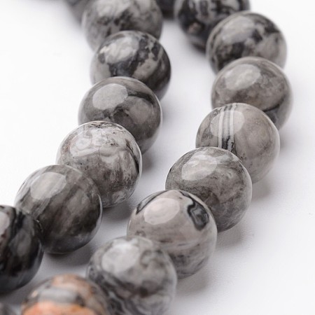 Honeyhandy Round Natural Map Stone/Picasso Stone/Picasso Jasper Bead Strands, 8mm, hole: 1mm, about 47~48pcs/strand, 15 inch