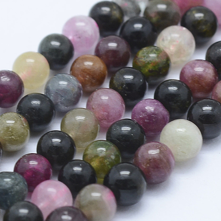 Honeyhandy Natural Tourmaline Beads Strands, Round, 4mm, Hole: 1mm, about 99pcs/strand, 15.7 inch(40cm)