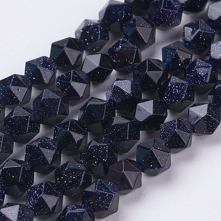 Honeyhandy Synthetic Blue Goldstone Beads Strands, Faceted, Round, 6x5mm, Hole: 0.8mm, about 68pcs/strand, 15.3 inch(39cm)