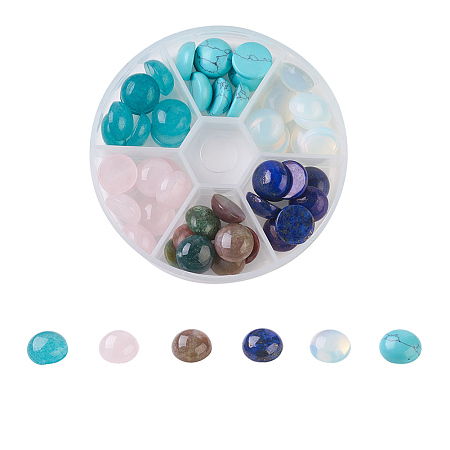 Natural & Synthetic Mixed Gemstone Cabochons, Half Round/Dome, 12x5mm; about 8pcs/compartment, 48pcs/box