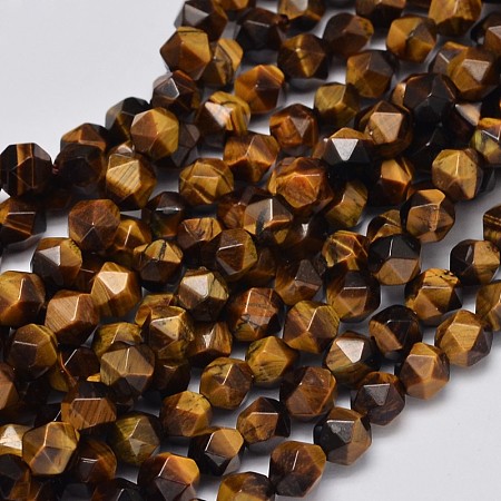 ARRICRAFT Faceted Natural Tiger Eye Beads Strands, Star Cut Round Beads, 6x5mm, Hole: 1mm, about 67pcs/strand, 15.7 inch