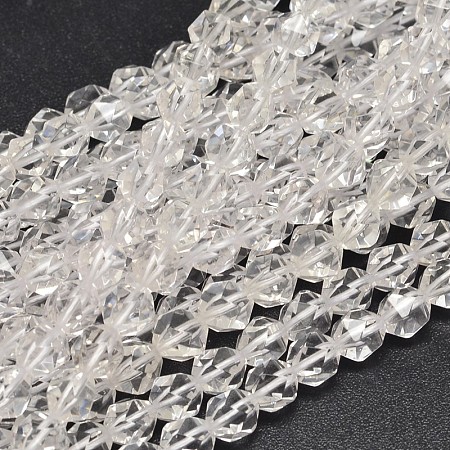 Honeyhandy Faceted Natural Quartz Crystal Beads Strands, Star Cut Round Beads, 8x7mm, Hole: 1mm, about 49pcs/strand, 15.7 inch