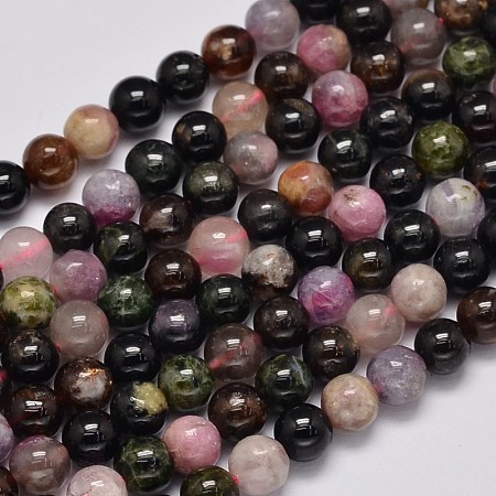 Honeyhandy Round Natural Tourmaline Beads Strands, Grade AB, Slight Green, 6mm, Hole: 1mm, about 64pcs/strand, 15.7 inch