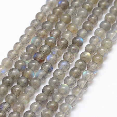 Honeyhandy Natural Labradorite Beads Strands, Round, 4~5mm, Hole: 1mm, about 88pcs/strand, 15.1 inch