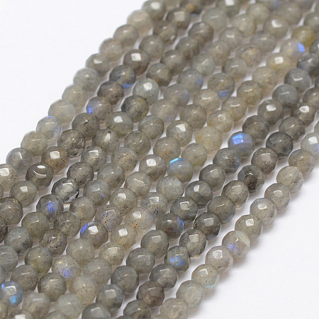 Honeyhandy Natural Labradorite Beads Strands, Faceted, Round, 4~5mm, Hole: 1mm, about 88pcs/strand, 15.1 inch