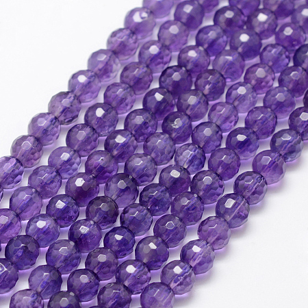 ARRICRAFT Natural Amethyst Beads Strands, Faceted, Round, 6~7mm, Hole: 1mm, about 61pcs/strand, 15.3 inches