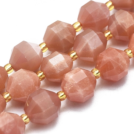 Honeyhandy Natural Sunstone Beads Strands, Faceted, Round, 9~10mm, Hole: 1mm, about 31~33pcs/Strand, 14.5 inch~15.9 inch(37~40.5cm)