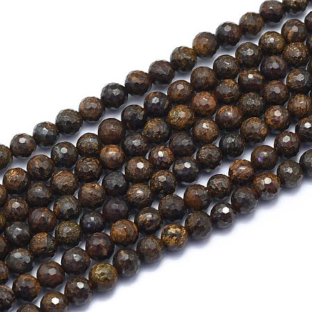 ARRICRAFT Natural Bronzite Beads Strands, Round, Faceted(128 Facets), 6mm, Hole: 0.8mm, about 64pcs/strand, 15.35 inches(39cm)