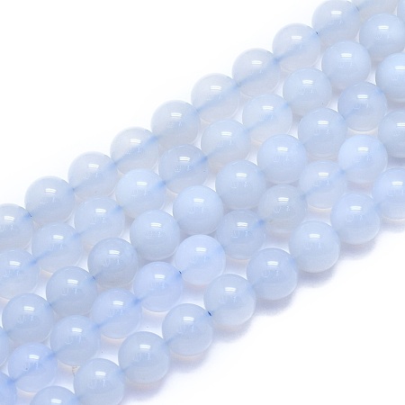 Honeyhandy Natural Blue Chalcedony Beads Strands, Round, 10~10.5mm, Hole: 1mm, about 37pcs/Strand, 15.35 inch(39cm)