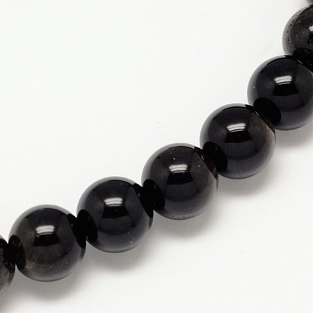 Honeyhandy Grade AA Natural Golden Sheen Obsidian Round Beads Strands, 8mm, Hole: 1mm, about 49pcs/strand, 15.7 inch