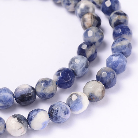 Honeyhandy Faceted Natural Sodalite Round Bead Strands, 6mm, Hole: 1mm, about 63pcs/strand, 14.9 inch