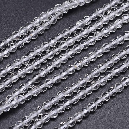 Honeyhandy Faceted Round Natural Quartz Crystal Bead Strands, 4mm, Hole: 1mm, about 93pcs/strand, 15.5 inch