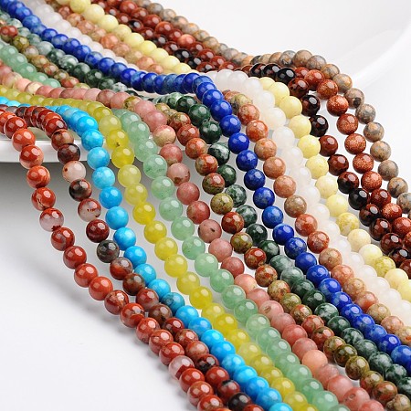 Honeyhandy Round Natural & Synthetic Mixed Gemstone Bead Strands, 4mm, Hole: 1mm, about 97pcs/strand, 15.74 inch