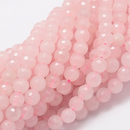 Honeyhandy Faceted Round Natural Rose Quartz Bead Strands, 6mm, Hole: 1mm, about 68pcs/strand, 15.3 inch