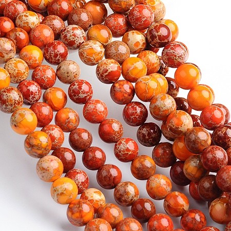 Arricraft Dyed Natural Imperial Jasper Round Bead Strands, Dark Orange, 4mm, Hole: 1mm, about 92pcs/strand, 16 inch