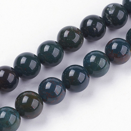 Honeyhandy Natural Bloodstone Beads Strands, Heliotrope Stone Beads, Round, 8~8.5mm, Hole: 1mm, about 47pcs/strand, 15.3 inch(39cm)