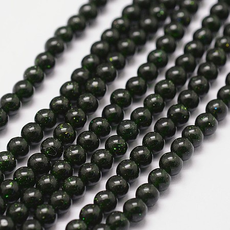 Honeyhandy Synthetic Green Goldstone Beads Strands, Dyed & Heated, Round, 4mm, Hole: 0.8mm, 99pcs/strand, 15.7 inch