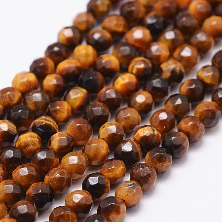 Honeyhandy Natural Tiger Eye Beads Strands, Grade A, Faceted(64 Facets), Round Bead, 4mm, Hole: 0.8mm, 99pcs/strand, 15.7 inch