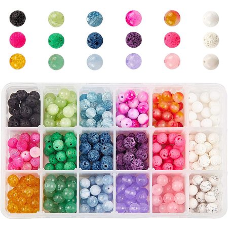 NBEADS 360 Pcs Gemstone Stone Beads Mixed 8mm Round Beads Loose Gemstone Beads for Bracelet Necklace Earrings Jewelry Making