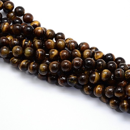 Honeyhandy Natural Grade AB Tiger Eye Round Beads Strands, 6mm, Hole: 1mm, about 59~63pcs/strand, 15.5 inch