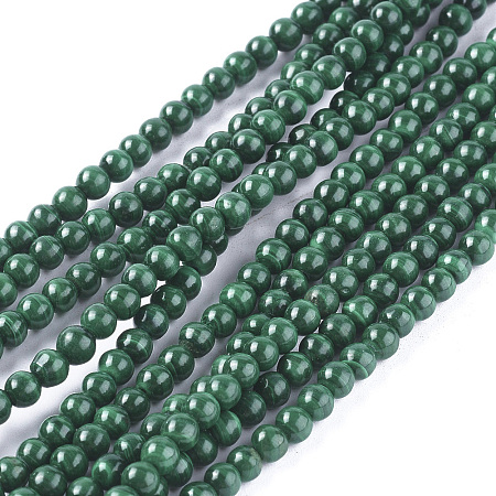Honeyhandy Natural Malachite Bead Strands, Round, 4mm, Hole: 1mm, about 90pcs/strand, 15.83 inch(40.2cm)