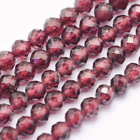 Honeyhandy Natural Garnet Beads Strands, Round, Faceted, Red, 3mm, Hole: 0.5mm, about 135pcs/strand, 15.5 inch(39.5cm)