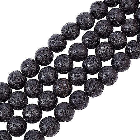 OLYCRAFT 120~128pcs 12mm Natural Volcanic Rock Beads Lava Rock Beads Undyed Black Chakra Bead 4 Strands Round Gemstone Loose Beads Energy Healing Beads for Jewelry Making
