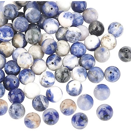 OLYCRAFT 72pcs 0.4 Inch Blue White Natural Sodalite Gemstone Beads Round Loose Beads Energy Stone for Necklaces Bracelets Jewelry Making DIY Crafts