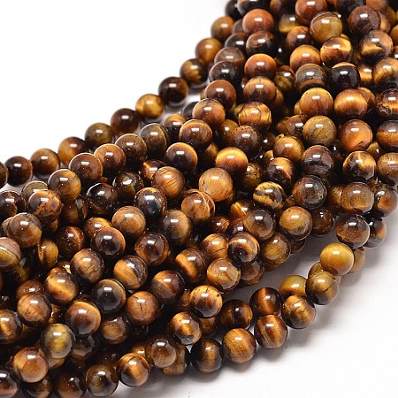 Honeyhandy Natural Tiger Eye Round Bead Strands, 4mm, Hole: 0.8~1mm, about 91pcs/strand, 15 inch