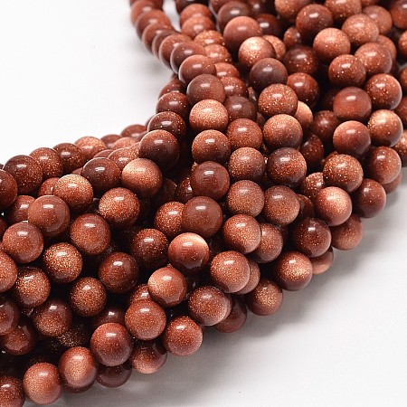 Honeyhandy Synthetic Goldstone Round Bead Strands, 8mm, Hole: 1mm, about 48pcs/strand, 16.1 inch