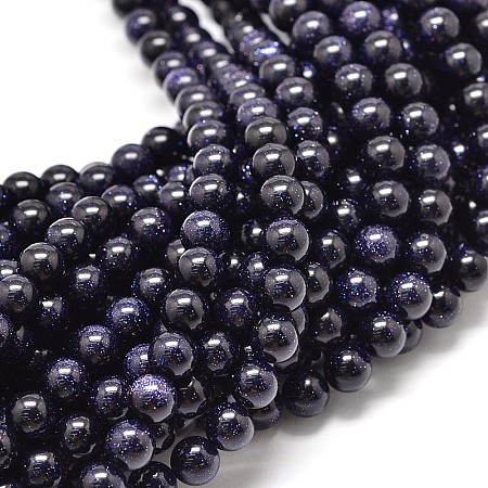 Honeyhandy Synthetic Blue Goldstone Round Bead Strands, 8mm, Hole: 1mm, about 48pcs/strand, 15.7 inch