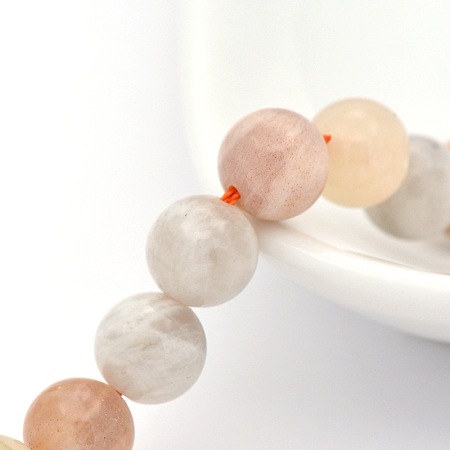 Honeyhandy Natural Moonstone & Sunstone Round Beads Strands, 8mm, Hole: 1mm, about 24pcs/strand, 7.6 inch