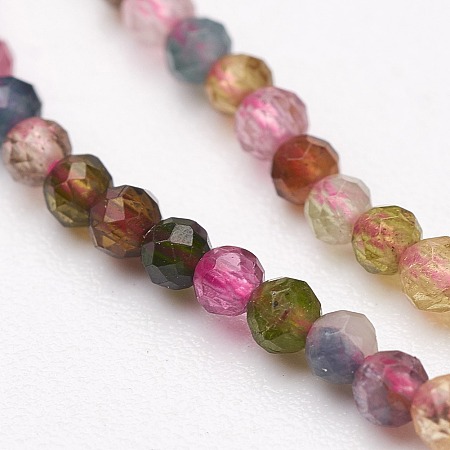 Honeyhandy Natural Tourmaline Bead Strands, Faceted, Round, 3mm, Hole: 1mm, about 135pcs/strand, 15.5 inch