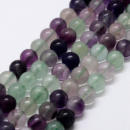 Honeyhandy Natural Rainbow Fluorite Bead Strands, Round, 10mm, Hole: 1mm, about 38pcs/strand, 15 inch