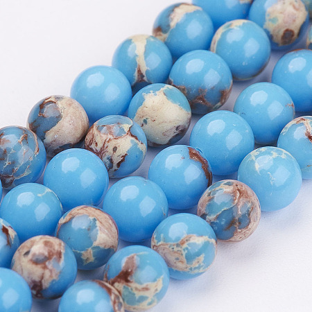Honeyhandy Natural Imperial Jasper Bead Strands, Dyed, Round, Dodger Blue, 8mm, Hole: 1mm, about 47pcs/strand, 15.7 inch