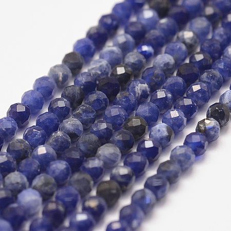 Honeyhandy Natural Sodalite Bead Strands, Faceted, Round, 3mm, Hole: 0.5mm, about 127pcs/strand, 15.2 inch