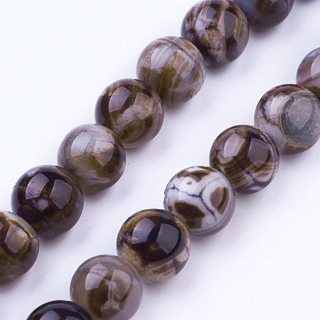 Honeyhandy Natural Agate Bead Strands, Dyed & Heated, Round, Camel, 8mm, Hole: 1mm, about 48pcs/strand, 15.3 inch