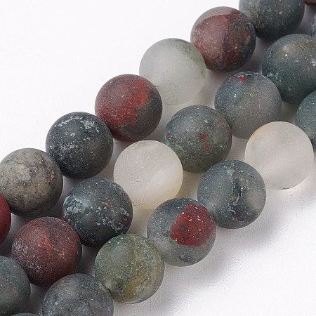 Honeyhandy Natural African Bloodstone Beads Strands, Heliotrope Stone Beads, Round, Frosted, 8mm, Hole: 1mm, about 48pcs/strand, 15 inch
