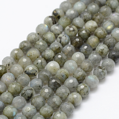 Honeyhandy Natural Labradorite Beads Strands, Round, Faceted, 8mm, Hole: 1mm, about 49pcs/strand, 15.1 inch(38.5cm)