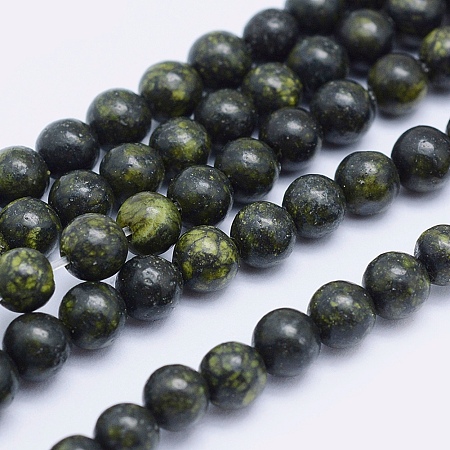 Honeyhandy Natural Serpentine/Green Lace Stone Beads Strands, Round, 6mm, Hole: 0.8mm, about 60pcs/strand, 14.5 inch(37cm)