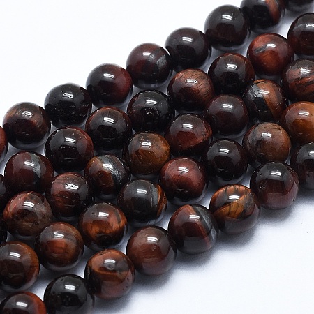 Honeyhandy Natural Tiger Eye Bead Strands, Dyed & Heated, Round, Grade AB, 6mm, Hole: 1mm, about 62pcs/strand, 14.7 inch(37.5cm)