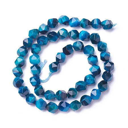 Natural Tiger Eye Beads Strands, Dyed, Faceted Round, Prussian Blue, 5.5~6x5~6mm, Hole: 0.8mm, about 64~66pcs/strand, 15.3 inches(39cm)